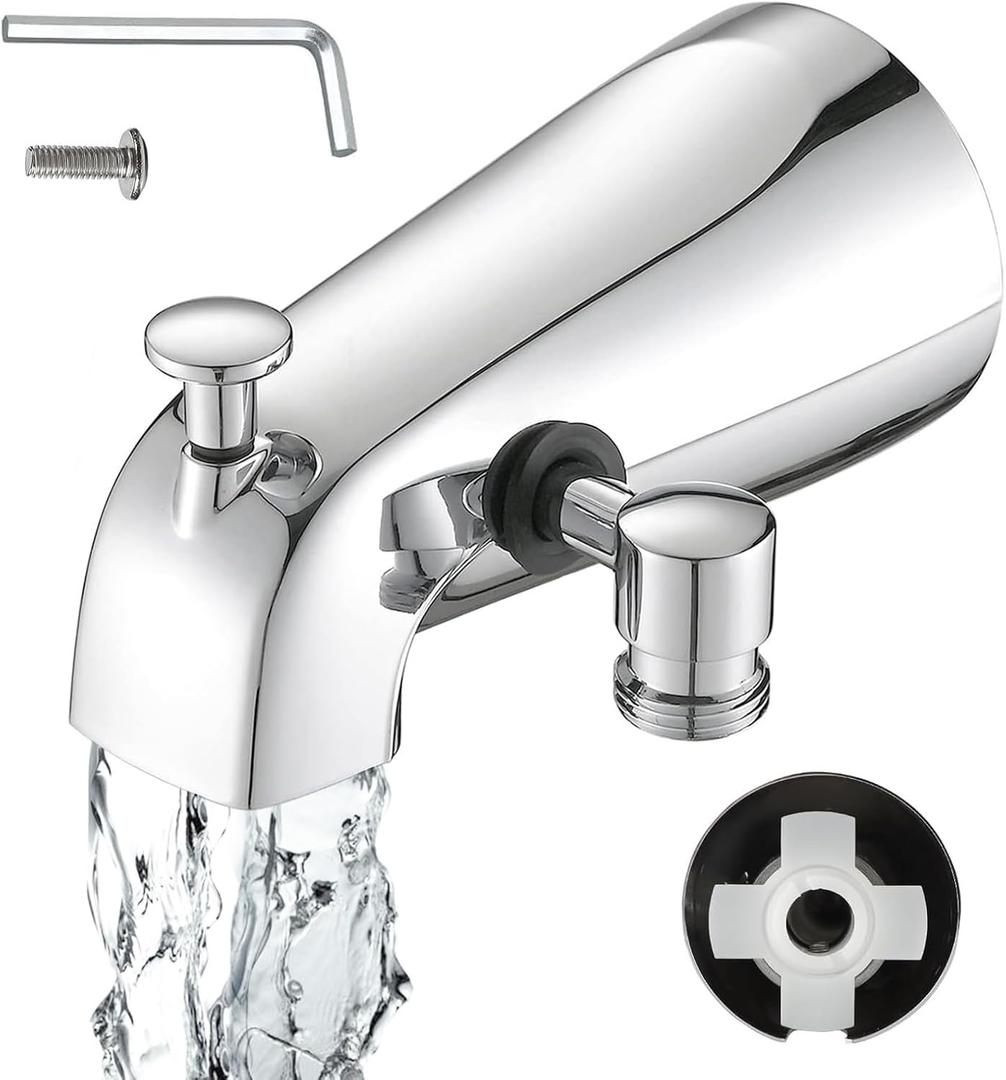 Slip On Tub Spout with Diverter & Integrated Shower Hose Connection for Convenient Water Control, Bathtub Faucet Spout Replacement, Fits 1/2" Copper Tube, Hex Wrench Included, Easy to Install
