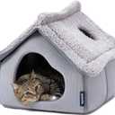 Cat Houses for Indoor Cats - Large Cat Cave Bed with Removable Support Foam and Washable 2-Side Mat - Covered Cat Bed for Cat Hideaway - Enclosed Cat Hideout for Kitten and Small Pet, Grey