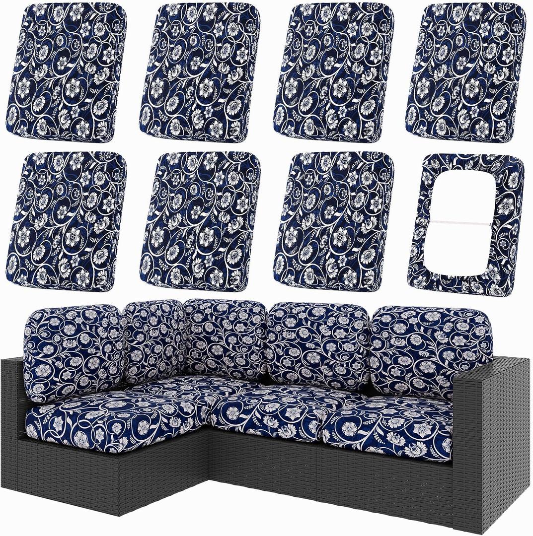 hyha 8Pcs Patio Cushion Covers, Stretch Outdoor Couch Cushion Covers, Washable Outdoor Chair/Sofa Slipcovers for Patio Furniture Cushions Protector with Elastic Bottom(Baroque,Cover Only)