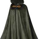 GRAJTCIN Renaissance Hooded Cape Velvet Cloak Victorian Capelet Medieval Hobbit Halloween Costume (51", Green)