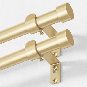 OLV 2 Pack Long Gold Curtain Rod, 1 Inch Adjustable Modern Curtain Rods for Windows 66 to 120 Inch, Decorative Heavy Duty Window Treatment Rods with End Cap Finials, Telescopic Splicing Drapery Pole