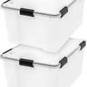 IRIS USA WeatherPro 63 Qt Storage Bins with Lids, 2 Pack, BPA-Free Plastic Gasket Box with Tight Latch and Seal, Stackable Nestable Tote Tub - Clear/Black (63 Qt. - 2 Pack)