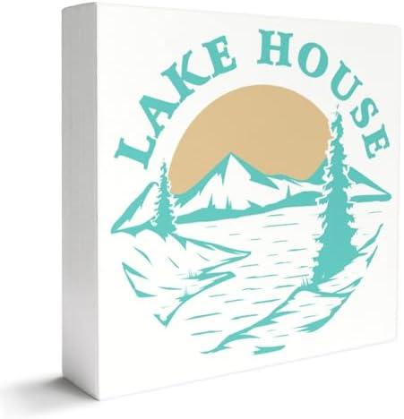 Pack Of 4, Lake Decor Wooden Box Sign, Summer Lake House Life Decor Home Bedroom Bathroom Decoration, Lake House Gifts for New Home Women Men