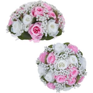 BLOSMON Fake Flowers Ball Centerpieces: 2 Pcs Pink Rose Babys Breath Artificial Flowers Wedding Decoration for Table Silk Kissing Floral Bouquet Arrangements for Home Party DIY Decor