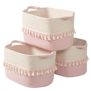 TeoKJ Storage Baskets 3 Packs, Storage Basket for toys,Towel, Storage Bins, Woven Basket for Shelves Bedroom Laundry Nursery, White & Pink