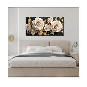 Flower Large Canvas Wall Art for Living Room Bedroom Home Office White and Gold Wall Art Blossom Picture Framed Wall Decor Modern Canvas Prints 20x40 In