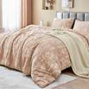 MUXHOMO Duvet Cover King Size, Reversible Floral Rosy Gold Duvet Cover Set with Zipper Closure, 3 Pieces Botanical Patterns Soft Microfiber Bedding Set (90"x104", 2 Pillow Cases 20"36")