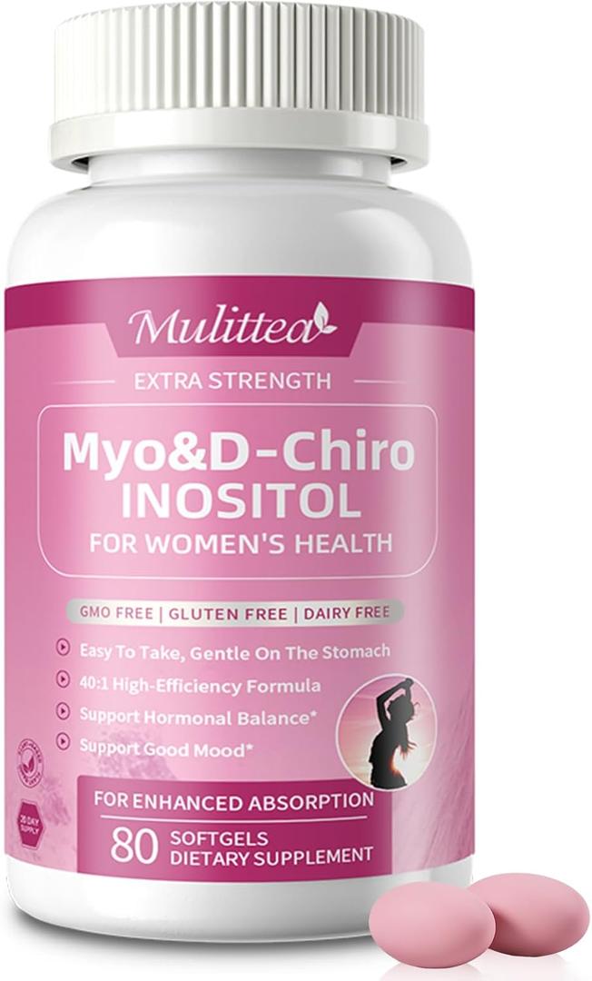 Mulittea Liposomal Myo-Inositol & D-Chiro Inositol Supplement for Women - 40:1 Ratio Plus Omega-3 - Hormone Balance, Support Ovarian, Help Menstrual Cycles & Mood - Vegan 80 Softgels