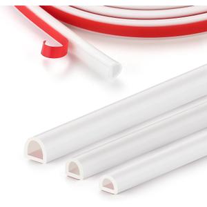 Silicone D-Shaped Weather Stripping Door Seal, 23FT Self Adhesive Door Insulation Strip, Fits Gaps up 1/8" to 1/4", for Door Frame & Window Seal (White, 3/8" W  1/4" T)