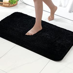 MIULEE Black Bathroom Rug Piece, Non Slip Bath Mat with Absorbent Microfiber, Ultra Soft Thick Rugs for Bathroom Floor Tub Shower, Machine Washable (24 x 36 Inches)