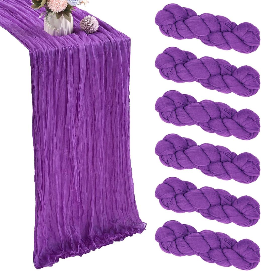 6 Pack Purple Cheesecloth Table Runner 35x120 Inch Gauze Rustic Boho Table Runner 10FT Cheese Cloth for Spring Wedding Decor Birthday Party Bridal Baby Shower Table Decoration