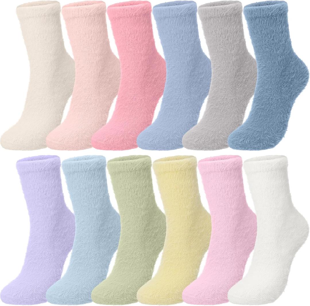 Geyoga 12 Pairs Colorful Fuzzy Socks for Women Cozy Fluffy Slipper Socks Soft Mink Velvet Cute Winter Warm Sleeping Valentine's Day Gifts for Women