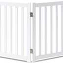 LZRS 4-Panel Wooden Free Standing Foldable Dog Gate Indoor  24" High, Extra Wide Step-Over Safety Pet Gate for Doorways, Stairs, Hallways, Large Spaces & Playpen for Puppies Indoor Use, White