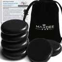 Maxdee Massage Stones Essential Hot Stones for Massage, 6 Large Hot Stones Massage Kit Hot Rocks Massage Stones for Professional or Home Spa, Foot Heater, Relaxing, Healing, Pain Relief, 3.14" (Black)