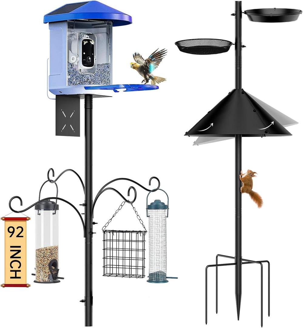 Bird Feeder Pole Squirrel Proof, 92 Inch Heavy Duty Bird Feeder Pole for Outdoor Metal Pole Birds Feeding Station for Wild Birds Watching Attracting (BirdsHouse Not Included)