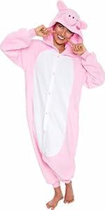 Funziez! Adult Onesie Halloween Costume Animal Dinosaur Shark Unisex Plush One Piece Cosplay Suit for Adults, Men and Women (Pig)   (X-Large)