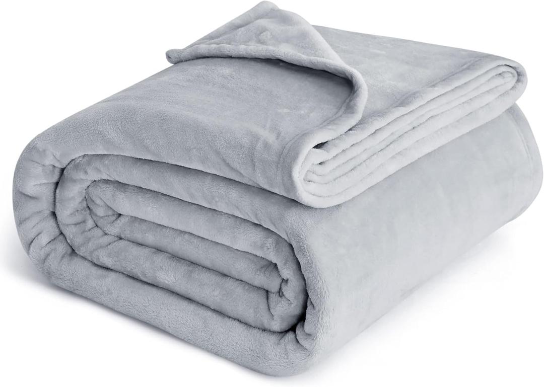 Bedsure GentleSoft Fleece Blankets Queen Size Light Grey - Bed Blanket Soft Lightweight Plush Fuzzy Cozy Luxury Microfiber, 90x90 inches