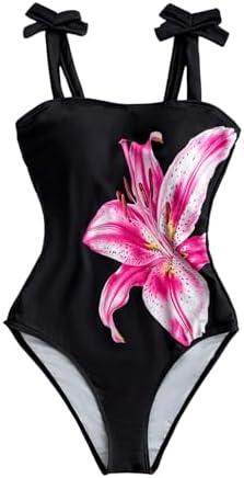SOLY HUX Girl's One Piece Swimsuits Floral Tie Shoulder Bathing Suit Summer Beach Vacation Clothes, Size: 16 Years