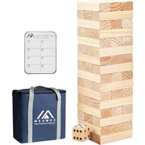 Megwoz Giant Tumble Tower Family Games for Kids and Adults 60 Blocks New Zealand Pine Wooden Blocks Stacking Up to 5 FT for Indoors Outdoors Yard Games for Family