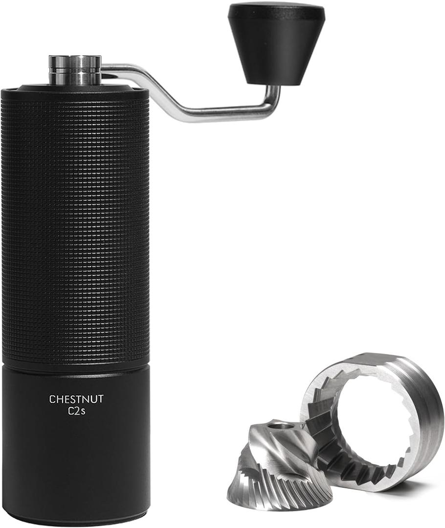 TIMEMORE Chestnut C2S Manual Coffee Grinder Stainless Steel S2C Conical Burr Coffee Grinder, Capacity 25g Hand Coffee Bean Grinder, Double Bearing Positioning, Black