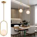 Modern Pendant Lighting Gold Hanging Light Fixture for Sloped Ceiling,Brass Pendant Lighting Fixture Pendant Chandelier Globe Pendant Light for Kitchen Island,Dinning Room Bedside Lighting (White)