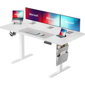 Marsail Standing Desk,Home Office Adjustable Heights Desk,Stand Up Desk,63x24 Inches Desktop Sit Stand Gaming Computer Desk for Study,Writing with 4 Memory Presets,Headphone Hook,Cable Organizer,White