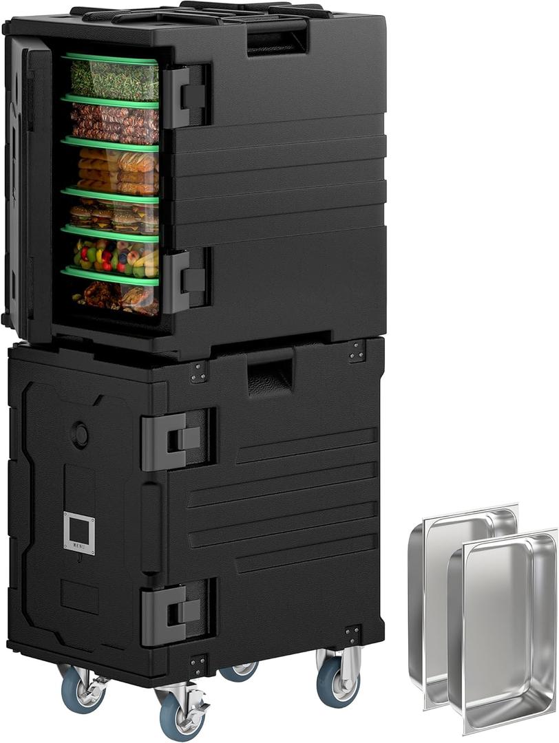 YITAHOME Insulated Food Pan Carrier, 2pcs 95 Qt LLDPE Hot Boxes for Catering w/Stainless Steel Pan, Catering Food Warmer for 6 Full-Size Pans, Stackable Design for Restaurant Family Gathering