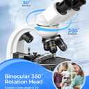 Compound Binocular Microscope for Adults, Professionals & Kids, 40X-2000X Magnification with LED Illumination, Mechanical Stage, WF10x & WF25x EyepiecesCompatible for Lab, School, Home Education