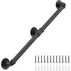 6FT Industrial Stair Railing Wall Mount Staircase Handrail 1.3 Pipe Hand Rail for Steps Grab Bar Foot Rail Vintage Pipe Railing Black Deck Handrail for Outdoor Indoor Stairs Porch