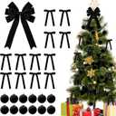 25 Pcs Black Velvet Tree Topper Christmas Ornaments Include Large Christmas Bows Tree Topper 12 Xmas Velvet Balls 12 Black Bows for Xmas Holiday Door Fireplace Wall Party Decor