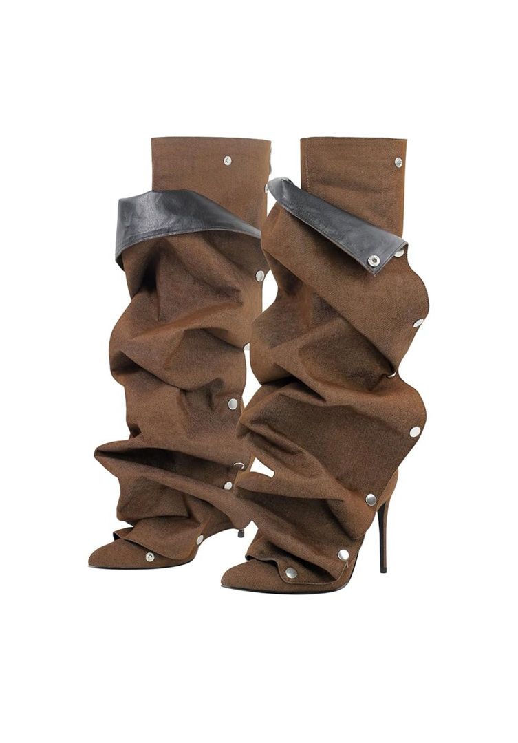 richealnini Women's Metallic Stiletto Heels Slouchy Knee High Boots with Zippers Detachable Boots Pointed Toe 6.5 (37)