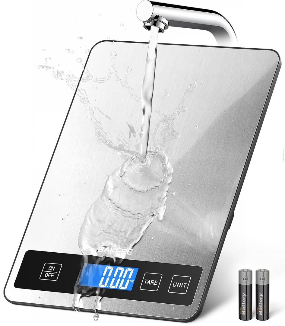 Food Scale - 15kg/33lb Digital Kitchen Scale with Full-View LCD Display, Grams and Ounces, Easy Clean Stainless Steel, 6 Units with Tare Function, Precise for Baking, Cooking & Meal Prep, Black