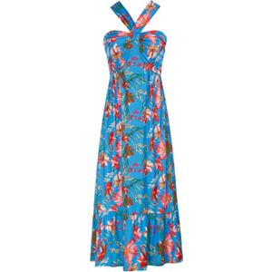 2024 Summer Women's Criss Cross Halterneck Sleeveless Floral Print Flowy A Line Maxi Dress Blue Red S