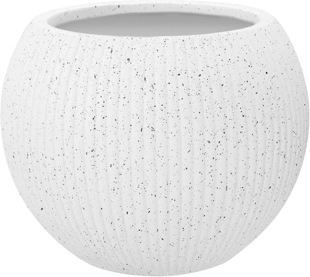 Marlo Fiberstone Round Planter, Ribbed Finishes (M, White), 16.9"D x 13.4"H