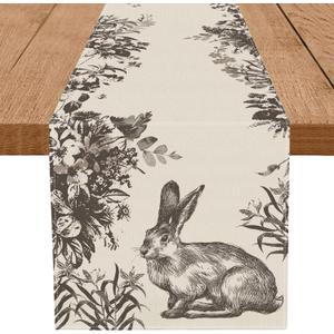 GPGHE Easter Table Runner Ink Floral Bunny Long Table Runners Spring Holiday Kitchen Dining Table Party Farmhouse Decoration 13 x 90 Inch