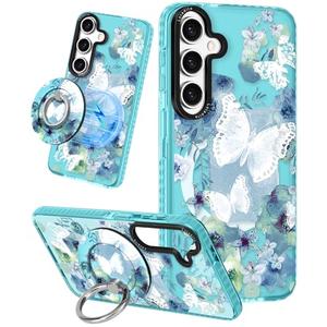 Lotadilo for Samsung Galaxy S23 FE Case for Women - Girls Cute Design Compatible with Magsafe Magnetic Ring Holder Stand Butterfly Phone Covers Aesthetic Girly TPU Funda for S23 FE