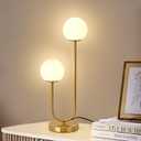 Mid Century Modern Globe Table Lamp Gold U-Shape Glass Table lamp 2-Globe Bedside Lamp with LED G9 Light Source Ideal for Bedroom & Office