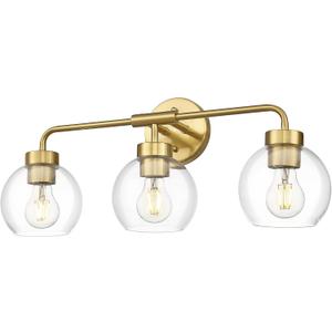 zeyu 3-Light Modern Vanity Light Fixture, 23 Inch Bathroom Light Fixtures Wall Mount with Clear Glass Globe Shade, Brushed Gold Finish, ZS62BG-3W BG
