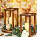 Huquary 8 Pcs Wooden Wedding Lantern Centerpiece for Table Decoration Includes 4 Farmhouse Candle Holder and 4 Flameless Decorative LED Candles for Rustic Home Wedding Decor(Dark Brown)