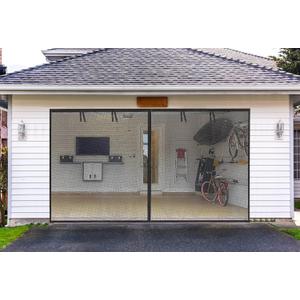 Garage Screen Doors for 1 car garage-8x7FT Fiberglass 1400g/3.1lb Durable Heavy Duty Magnetic Garage Door Screen Retractable Hands Free with 4 Roll Up Straps for Patio Workshop Home Gym Sun Room