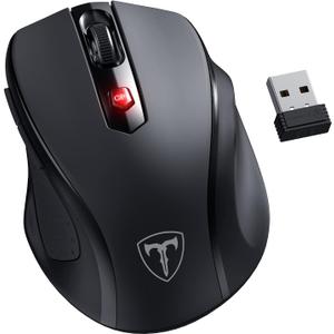 Wireless Mouse, D-09 Computer Mouse USB Cordless Mice for Laptop, Ergo Grips, Lightspeed 5-Level 2400 DPI, 16 Months Battery, Portable for PC Mac Chromebook (Black) (1 Pack)