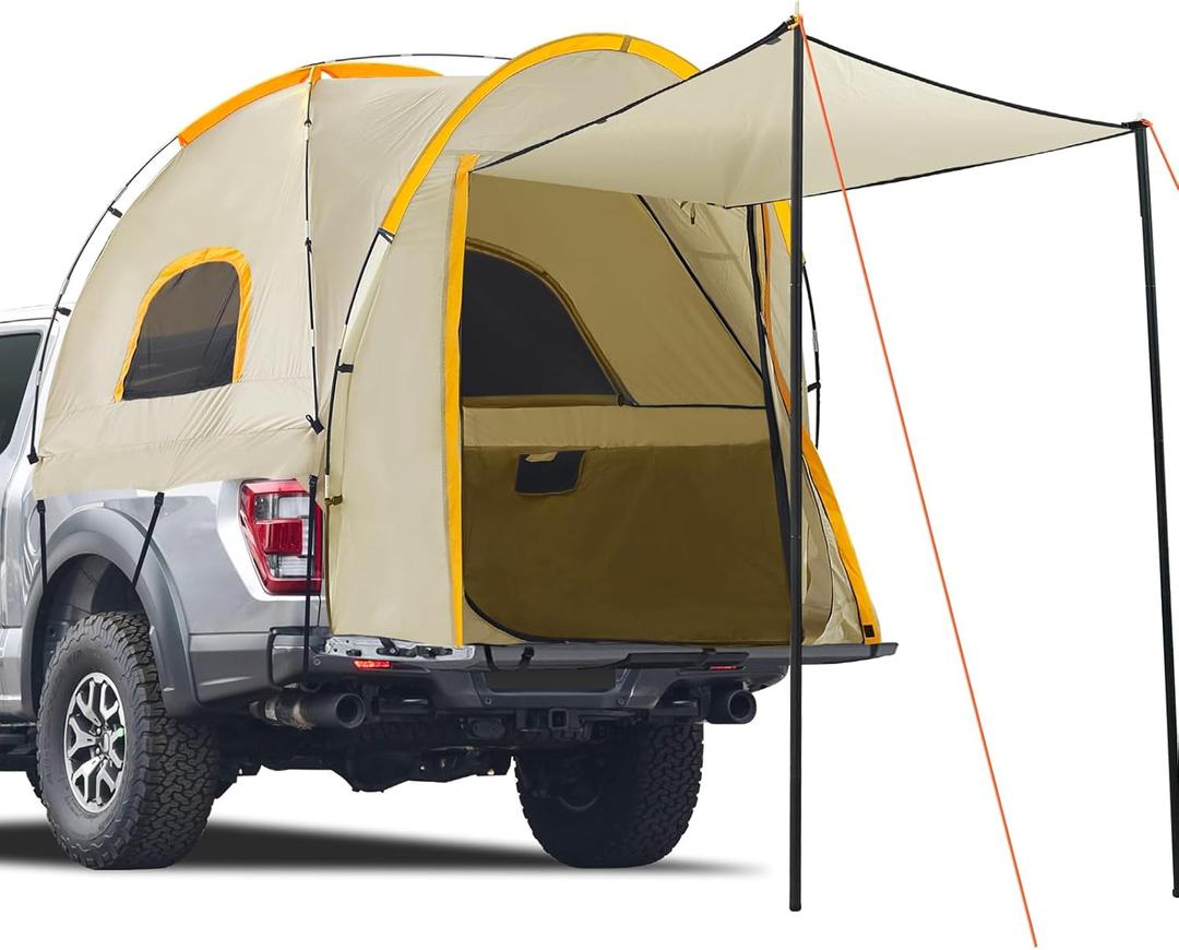 Pickup Truck Tent with Awning Shade,Waterproof PU5000mm Oxford for 5.5-6.3 FT Truck Bed for Camping Travel Outdoor Activities for Chevy Silverado 1500,Ram 1500/Dakota,F150,GMC 1500,Titan,Tundra (Khaki)