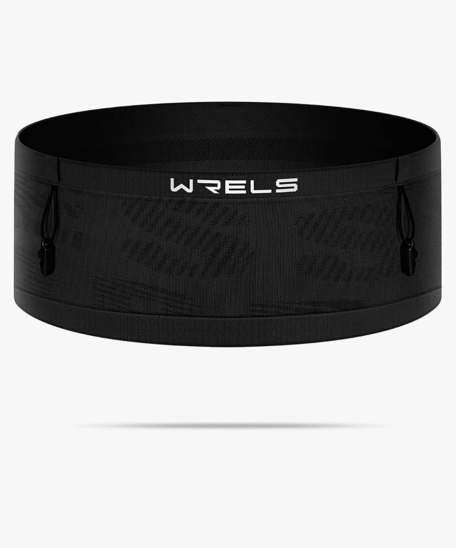 Slim Running Belt with Bib Number Clip,Elastic Phone Holder Fanny Pack for Women Men,Large Capacity Fitness Waist Pack Holds Water Bottle, Keys, Cards, Black