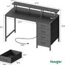 Huuger 47 Inch Computer Desk with Power Outlets and LED Lights, Gaming Desk with 4 Drawers, Office Desk with Monitor Stand, Study Work Home Office, Small Spaces, Black