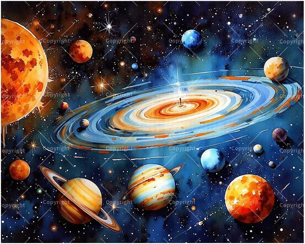 Space Paint by Numbers Kit for Adults - DIY Vibrant Galaxy with Planets and Stars Painting on Canvas 16x20 Inches, Acrylic Paint Set, Suitable for Beginners, Art for Home Decoration or Gifts