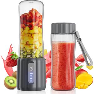 COKUNST Portable Blender, 17Oz Personal Blender for Shakes and Smoothies, USB Rechargeable Mini Mixer with 6 Blades, Smoothie Blenders Juicer with Extra Handle Lid for Travel Kitchen Outgoing (Grey)