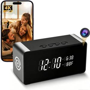 Hidden Camera Clock 4K HD WiFi, Wireless Camera with Night Vision Motion Detection, Nanny Cam for Home Security Indoor, Remote Live Stream Surveillance Camera