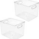 mDesign Plastic Tall Deep Kitchen or Pantry Organizing Storage Bins with Handles - Food Organization Storage Bins for Kitchen Pantry Cabinet, Refrigerator or Freezer, Ligne Collection, 2 Pack, Clear