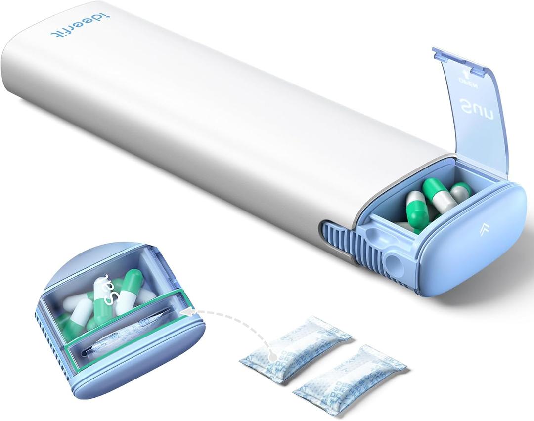 Weekly Pill Organizer 7 Day, Airtight Silicone Seal Pill Box with Built-in Desiccant, Portable Travel Medicine Organizer, Moisture-Proof Vitamin & Supplement Container,White