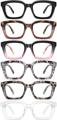 miyya 6 Pack Fashion Reading Glasses for Women, Blue Light Blocking/ Anti UV Readers Oversized Square with Spring Hinge (6 pack Mix, 2.5)